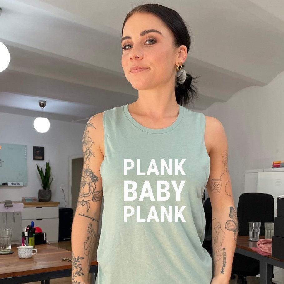 HIIT The Beat Plank baby Plank - festival muscle tank - stonewash green