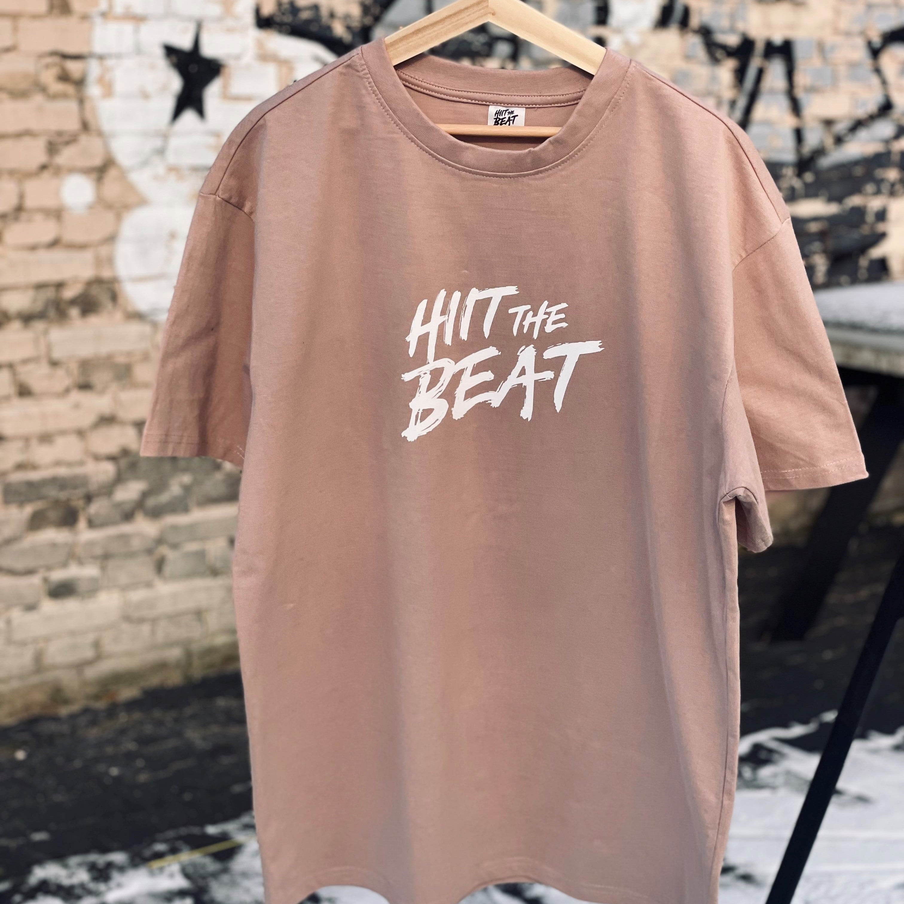HIIT The Beat Men Oversize Tee Dusk Rose, washed-out print
